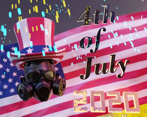 2020 Great day of July 4, a great holiday for all Americans, US Independence Day, 3D render, hats tossed into the air against a salute