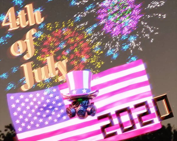 2020年7月4日の素晴らしい日 すべてのアメリカ人のための素晴らしい休日 米国独立記念日 3Dレンダリング 敬礼に対して空気中に投げ込まれた帽子 — ストック写真