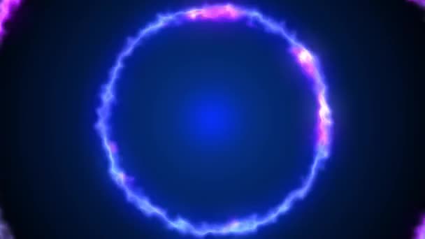 Animation en boucle. Cercles énergétiques fond. Animation d'un fond abstrait avec des cercles d'énergie brûlants et une boucle transparente. Fond abstrait avec déplacement à travers des cercles violets et bleus .