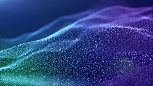 摇曳的粒子波 带有蓝色运动和在黑暗背景上闪烁的粒子的抽象背景 — 图库视频影像