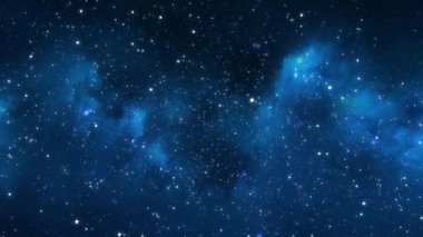 Uzay bulutsusu mavi arka plan. Gece yıldızlı gökyüzü, Samanyolu güzel gece ufkunda. Yıldızlar her yerde. Neon Işıkları yıldız gökyüzü arkaplanı.