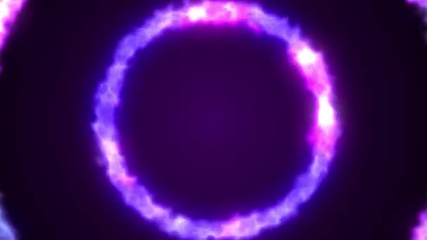 循环动画 能量圈背景 一个抽象背景的动画 能量循环燃烧和无缝循环 通过紫色和蓝色圆圈的抽象背景 — 图库视频影像