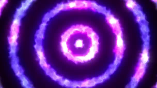 ループアニメーション エネルギーサークルの背景 エネルギーサークル燃焼とシームレスなループと抽象的な背景のアニメーション 紫と青の丸で動くアブストラクト背景 — ストック動画