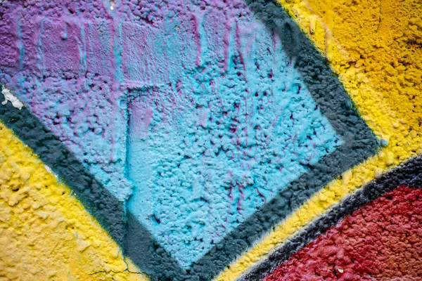 Geometrische Graffiti Nahaufnahme Auf Betonsteinwänden Street Art Hintergrund Hellblau Gelb — Stockfoto