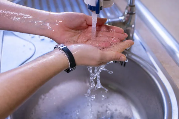 Lavar Bem Mãos Conceito Higiene Espalhar Água Alto Ângulo — Fotografia de Stock