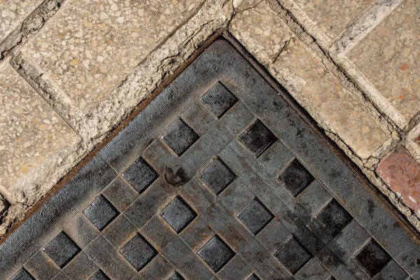 Square Manhole Cover Sidewalk Close Texture Top View — Stock Photo, Image