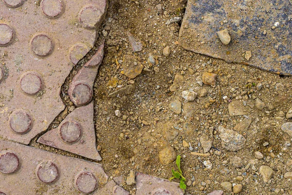 Sidewalk Construction Broken Tactile Paving Texture Soil — Stock Photo, Image