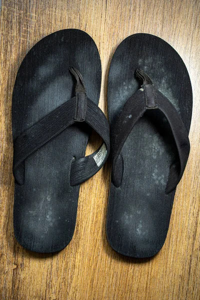 Moldy Flip Flops Top View Mildew Leather Shoe Footwear Fungus Stock Picture
