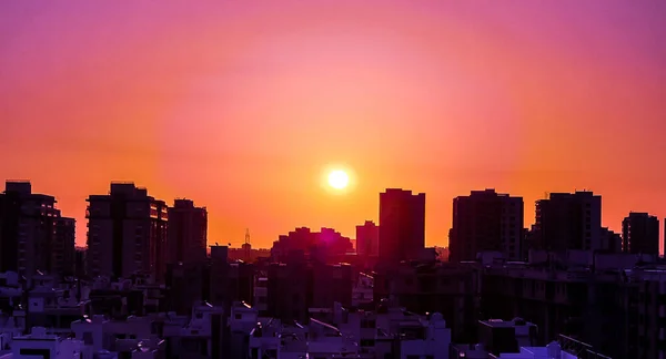 Zonsopkomst Boven Stad Surat Gujarat India Stadsgezicht — Stockfoto