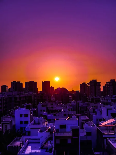 Zonsopkomst Boven Stad Surat Gujarat India Stadsgezicht — Stockfoto