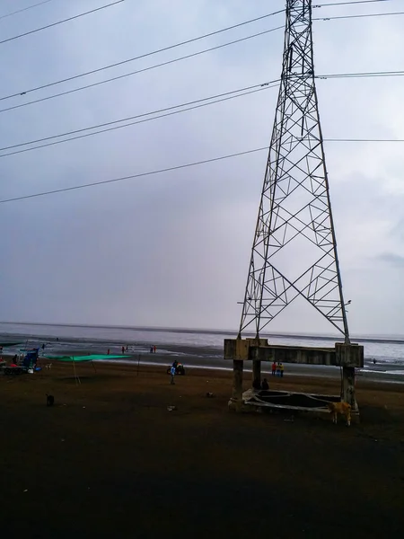 Hoge Spanning Toren Buurt Van Dummas Strand Surat Gujarat India — Stockfoto