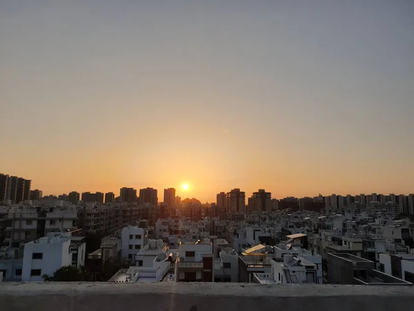 Nascer Sol Para Vista Cidade Manhã Cidade Vista Aérea — Fotografia de Stock