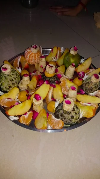 Piatto Frutta Frutti Colorati Nel Piatto Frutta Decorazioni Piatto — Foto Stock