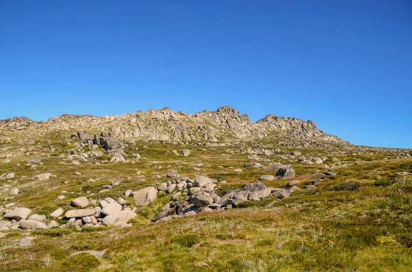 Solig Dag Och Vacker Utsikt Dalarna Mount Kosciusko Snöiga Berg — Stockfoto