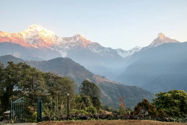 Amazing Morning View Mount Annapurna South Hiunchuli Machhapuchhre Fishtail Seen — Stock Photo, Image