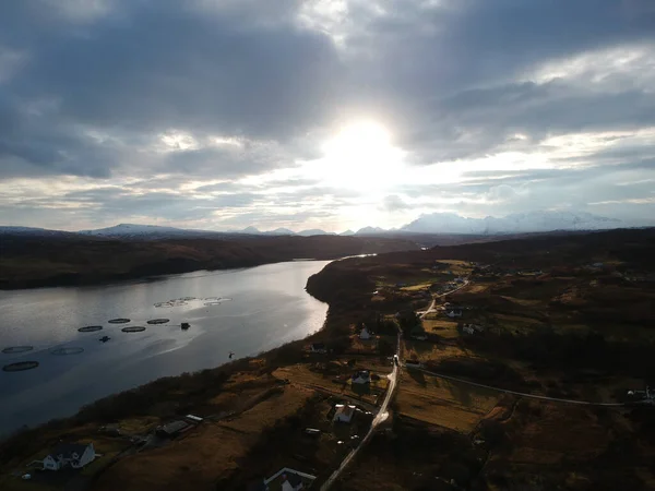 Portnalong Skye Adası Skoçya Üzerinde Gün Doğumunun Hava Manzarası — Stok fotoğraf