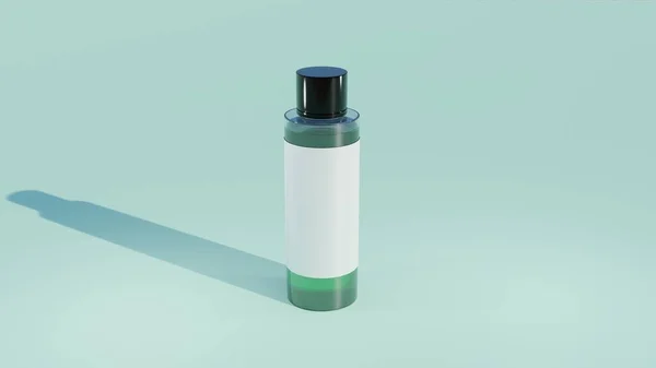 三维渲染透明的瓶子管与黑色的帽子 白色的包装 和绿色的液体里面 适用于化妆品及洗涤剂造型 — 图库照片