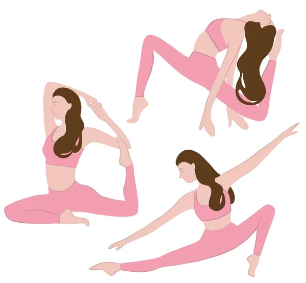 Set Van Yoga Workout Witte Achtergrond Drie Verschillende Poses Jonge — Stockfoto