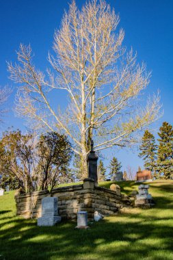 Pioneer Mezarlığı 'ndaki mezar taşları. Calgary, Alberta, Kanada