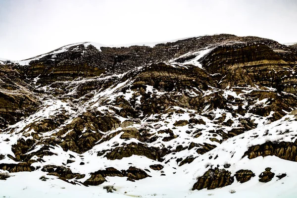 Snow Clings Hills Valleys Badlands Drumheller Alberta Canada — Stock Photo, Image