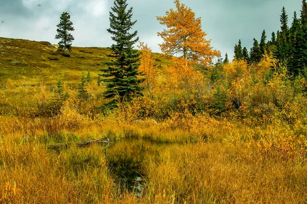 Wolken Und Untergehende Sonne Über Den Bergen Der Herbst Beginnt — Stockfoto