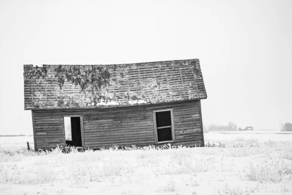 霜の降る朝に農場の建物を放棄しました カナダのアルバータ州 — ストック写真