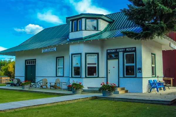 Vecchia Stazione Ferroviaria Edifici Esterni Materiale Rotabile Delburne Alberta Canada — Foto Stock