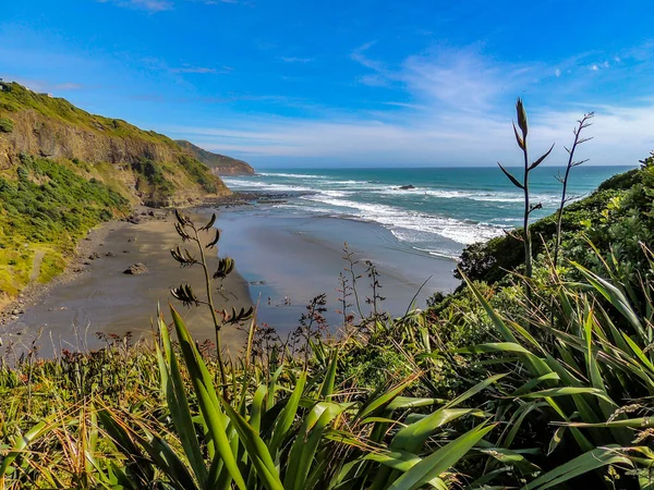Valurile Prabusesc Plaja Muriwai Auckland Noua Zeelandă — Fotografie, imagine de stoc