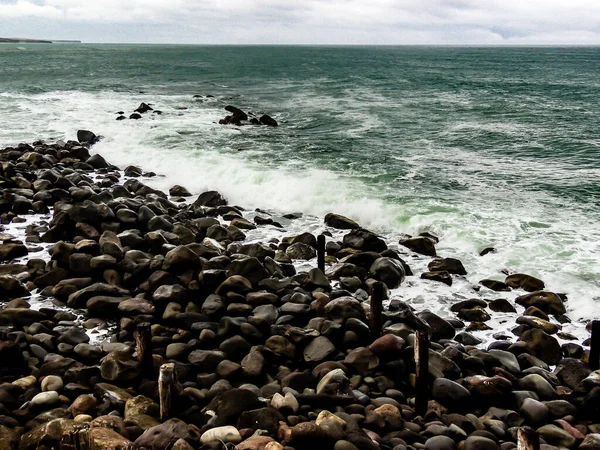 Ondas Despenham Terra Taranaki Beach Taranaki Nova Zelândia — Fotografia de Stock