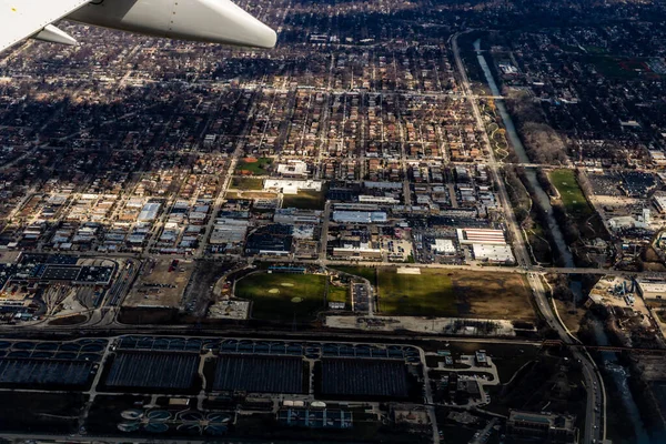 Una Vista Chicago Desde Aire Mientras Aterriza Chicago Illinois Estados — Foto de Stock