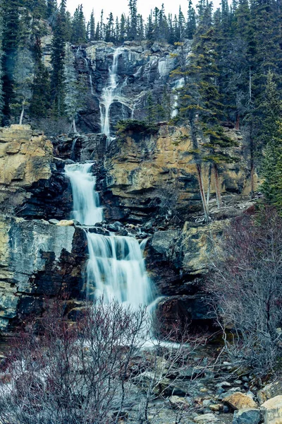 Tangle Creek Falls Flyter Fortfarande Snabbt Mitt Hösten Jaspers Nationalpark — Stockfoto