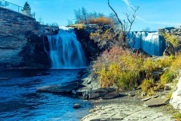 Twin Falls Roar Lundbreck Falls Provincial Recreation Area Alberta Canada — Stock Photo, Image