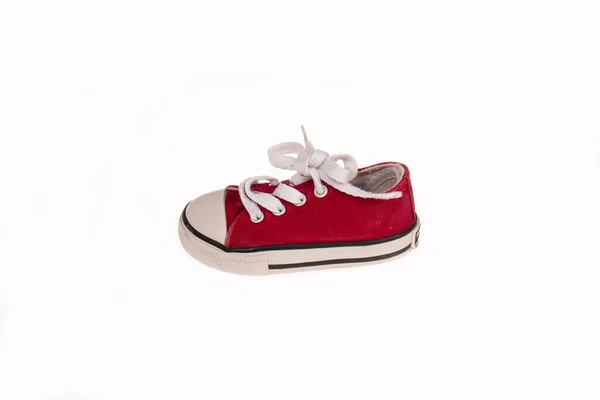 Pequeno Sapato Vermelho Minúsculo Para Bebês Crianças — Fotografia de Stock