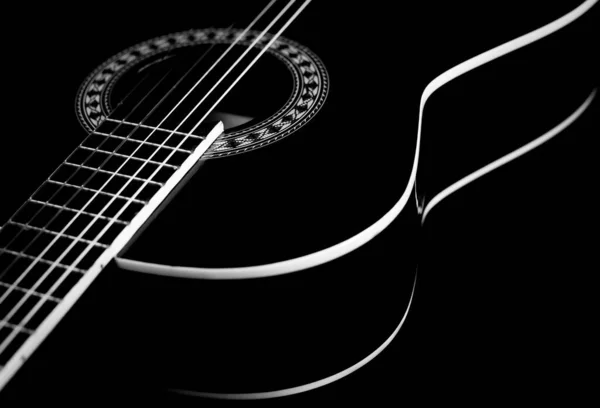 Guitarra Negra Seis Cuerdas Con Borde Blanco — Foto de Stock