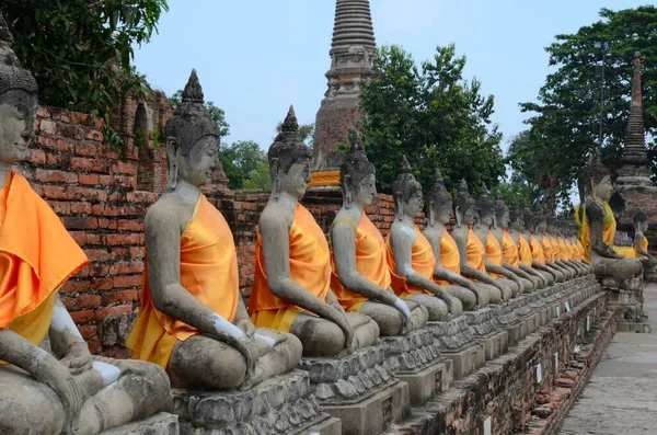 Buddha Szobrok Sora Wat Yai Chai Mongkhon Ban Ayutthaya Ban — Stock Fotó