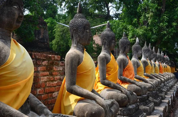 Buddha Szobrok Sora Wat Yai Chai Mongkhon Ban Ayutthaya Ban — Stock Fotó