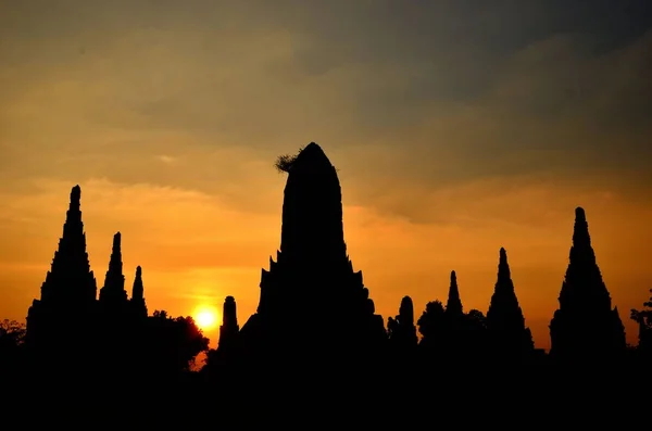 Romantic Sunset Wat Chaiwatthanaram Ayutthaya — Stock Photo, Image
