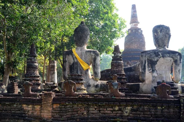 Ülő Buddha Szobrok Wat Phra Kaew Kamphaeng Phet — Stock Fotó