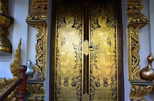 Portes Entrée Peintes Wat Klang Wiang Chiang Rai — Photo