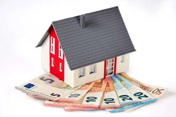 Para euro banknot ve heykelcik ev