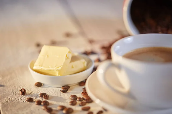 Macro shot de manteiga para café à prova de balas — Fotografia de Stock