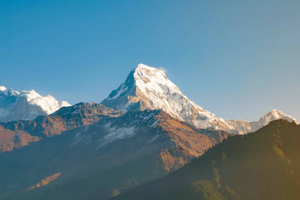 Machhapuchhare Pico Cordillera Annapurna Las Montañas Himalaya Amanecer Visto Desde —  Fotos de Stock