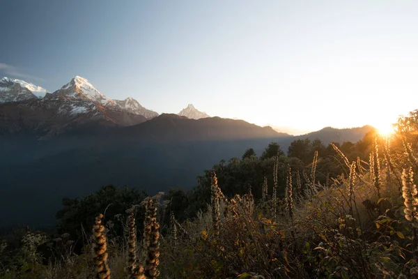 Panorama Cordillera Annapurna Himalaya Desde Mirador Poon Hill Trek Nepal —  Fotos de Stock