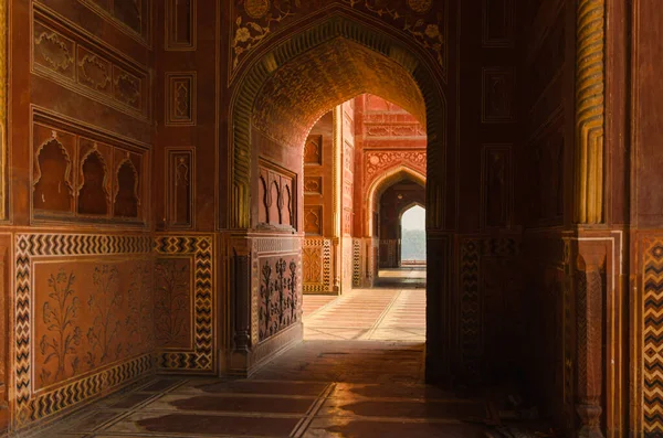 Agra India Maggio 2015 Corridoi Corridoi Decorati Nella Moschea Principale — Foto Stock