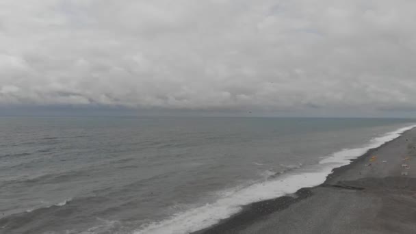 Gaviotas Volando Sobre Ondulado Mar Negro — Vídeo de stock