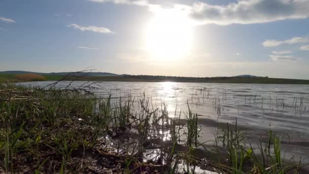 Dikilitas Goleti Dikilitas Golbasi Ankara Flyg Och Strandsolnedgången Bilder Sjön — Stockvideo