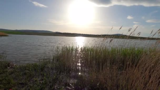 Dikilitas Goleti Dikilitas Golbasi Ankara Flyg Och Strandsolnedgången Bilder Sjön — Stockvideo