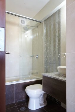 Banyo beyaz tuvalet cam duş.