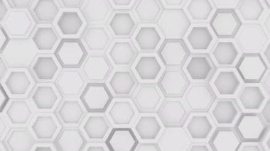 Soyut Hexagon Geometrik Tüp Yüzey Döngüsü. Minimum altıgen şebeke şablonu, saf duvarda rastgele dalgalanan arkadaki tuval. Kusursuz döngü 4K Görüntü