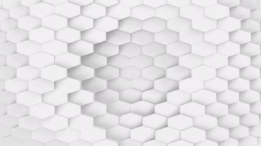 Soyut Hexagon Geometrik Tüp Yüzey Döngüsü. Minimum altıgen şebeke şablonu, saf duvarda rastgele dalgalanan arkadaki tuval. Kusursuz döngü 4K Görüntü